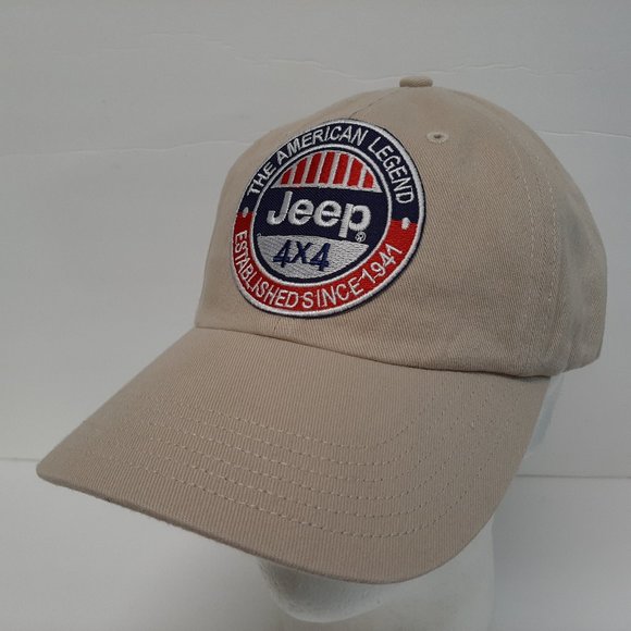 Jeep Dad Hat Cap Beige Cotton Relaxed Strap Embroidered Patch - Picture 2 of 4